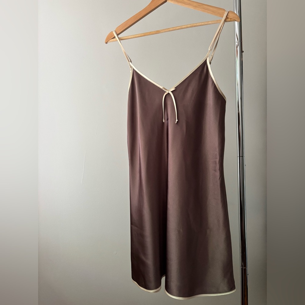 Y2K Brown Satin Slip Dress with Bow